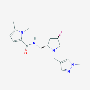 molecular formula C17H24FN5O B6828571 N-[[(2S,4S)-4-fluoro-1-[(1-methylpyrazol-4-yl)methyl]pyrrolidin-2-yl]methyl]-1,5-dimethylpyrrole-2-carboxamide 