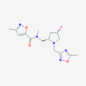 molecular formula C15H20FN5O3 B6828588 N-[[(2S,4S)-4-fluoro-1-[(5-methyl-1,2,4-oxadiazol-3-yl)methyl]pyrrolidin-2-yl]methyl]-N,3-dimethyl-1,2-oxazole-5-carboxamide 
