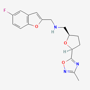 molecular formula C17H18FN3O3 B6828589 N-[(5-fluoro-1-benzofuran-2-yl)methyl]-1-[(2R,5S)-5-(3-methyl-1,2,4-oxadiazol-5-yl)oxolan-2-yl]methanamine 