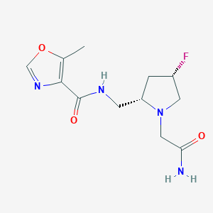 molecular formula C12H17FN4O3 B6828659 N-[[(2S,4S)-1-(2-amino-2-oxoethyl)-4-fluoropyrrolidin-2-yl]methyl]-5-methyl-1,3-oxazole-4-carboxamide 