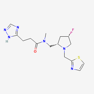 molecular formula C15H21FN6OS B6828678 N-[[(2S,4S)-4-fluoro-1-(1,3-thiazol-2-ylmethyl)pyrrolidin-2-yl]methyl]-N-methyl-3-(1H-1,2,4-triazol-5-yl)propanamide 