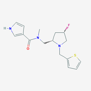 molecular formula C16H20FN3OS B6828681 N-[[(2S,4S)-4-fluoro-1-(thiophen-2-ylmethyl)pyrrolidin-2-yl]methyl]-N-methyl-1H-pyrrole-3-carboxamide 