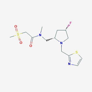 molecular formula C13H20FN3O3S2 B6828735 N-[[(2S,4S)-4-fluoro-1-(1,3-thiazol-2-ylmethyl)pyrrolidin-2-yl]methyl]-N-methyl-2-methylsulfonylacetamide 