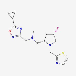 molecular formula C16H22FN5OS B6828793 N-[(5-cyclopropyl-1,2,4-oxadiazol-3-yl)methyl]-1-[(2S,4S)-4-fluoro-1-(1,3-thiazol-2-ylmethyl)pyrrolidin-2-yl]-N-methylmethanamine 