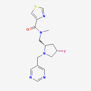 molecular formula C15H18FN5OS B6828825 N-[[(2S,4S)-4-fluoro-1-(pyrimidin-5-ylmethyl)pyrrolidin-2-yl]methyl]-N-methyl-1,3-thiazole-4-carboxamide 
