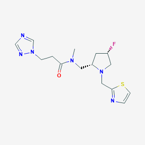 molecular formula C15H21FN6OS B6828835 N-[[(2S,4S)-4-fluoro-1-(1,3-thiazol-2-ylmethyl)pyrrolidin-2-yl]methyl]-N-methyl-3-(1,2,4-triazol-1-yl)propanamide 