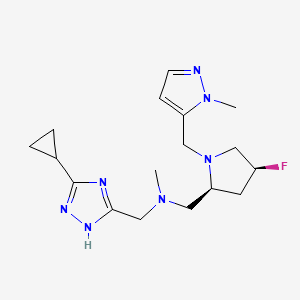 molecular formula C17H26FN7 B6828836 N-[(3-cyclopropyl-1H-1,2,4-triazol-5-yl)methyl]-1-[(2S,4S)-4-fluoro-1-[(2-methylpyrazol-3-yl)methyl]pyrrolidin-2-yl]-N-methylmethanamine 