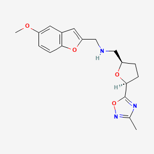 molecular formula C18H21N3O4 B6828858 N-[(5-methoxy-1-benzofuran-2-yl)methyl]-1-[(2R,5S)-5-(3-methyl-1,2,4-oxadiazol-5-yl)oxolan-2-yl]methanamine 