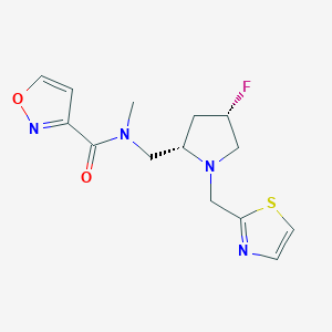 molecular formula C14H17FN4O2S B6828889 N-[[(2S,4S)-4-fluoro-1-(1,3-thiazol-2-ylmethyl)pyrrolidin-2-yl]methyl]-N-methyl-1,2-oxazole-3-carboxamide 