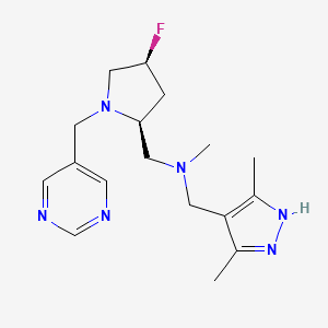 molecular formula C17H25FN6 B6828954 N-[(3,5-dimethyl-1H-pyrazol-4-yl)methyl]-1-[(2S,4S)-4-fluoro-1-(pyrimidin-5-ylmethyl)pyrrolidin-2-yl]-N-methylmethanamine 