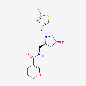 molecular formula C16H22FN3O2S B6829008 N-[[(2S,4S)-4-fluoro-1-[(2-methyl-1,3-thiazol-4-yl)methyl]pyrrolidin-2-yl]methyl]-3,4-dihydro-2H-pyran-5-carboxamide 