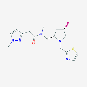 molecular formula C16H22FN5OS B6829019 N-[[(2S,4S)-4-fluoro-1-(1,3-thiazol-2-ylmethyl)pyrrolidin-2-yl]methyl]-N-methyl-2-(1-methylpyrazol-3-yl)acetamide 