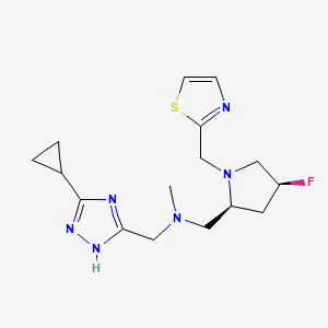 molecular formula C16H23FN6S B6829024 N-[(3-cyclopropyl-1H-1,2,4-triazol-5-yl)methyl]-1-[(2S,4S)-4-fluoro-1-(1,3-thiazol-2-ylmethyl)pyrrolidin-2-yl]-N-methylmethanamine 