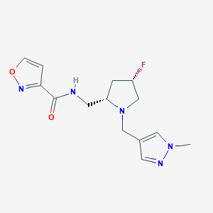 molecular formula C14H18FN5O2 B6829088 N-[[(2S,4S)-4-fluoro-1-[(1-methylpyrazol-4-yl)methyl]pyrrolidin-2-yl]methyl]-1,2-oxazole-3-carboxamide 