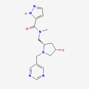 molecular formula C15H19FN6O B6829136 N-[[(2S,4S)-4-fluoro-1-(pyrimidin-5-ylmethyl)pyrrolidin-2-yl]methyl]-N-methyl-1H-pyrazole-5-carboxamide 