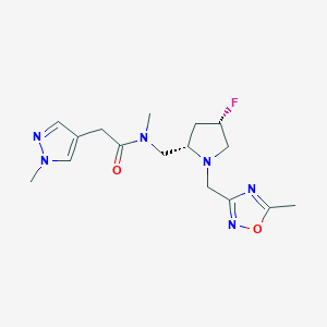 molecular formula C16H23FN6O2 B6829179 N-[[(2S,4S)-4-fluoro-1-[(5-methyl-1,2,4-oxadiazol-3-yl)methyl]pyrrolidin-2-yl]methyl]-N-methyl-2-(1-methylpyrazol-4-yl)acetamide 