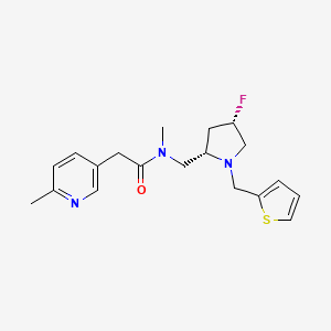 molecular formula C19H24FN3OS B6829216 N-[[(2S,4S)-4-fluoro-1-(thiophen-2-ylmethyl)pyrrolidin-2-yl]methyl]-N-methyl-2-(6-methylpyridin-3-yl)acetamide 