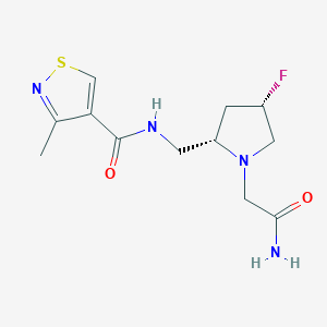 molecular formula C12H17FN4O2S B6829304 N-[[(2S,4S)-1-(2-amino-2-oxoethyl)-4-fluoropyrrolidin-2-yl]methyl]-3-methyl-1,2-thiazole-4-carboxamide 