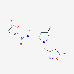 molecular formula C16H21FN4O3 B6829374 N-[[(2S,4S)-4-fluoro-1-[(5-methyl-1,2,4-oxadiazol-3-yl)methyl]pyrrolidin-2-yl]methyl]-N,5-dimethylfuran-2-carboxamide 