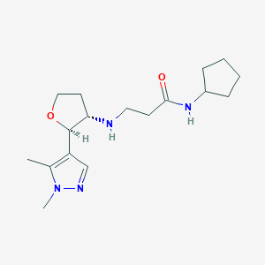 molecular formula C17H28N4O2 B6829383 N-cyclopentyl-3-[[(2R,3S)-2-(1,5-dimethylpyrazol-4-yl)oxolan-3-yl]amino]propanamide 