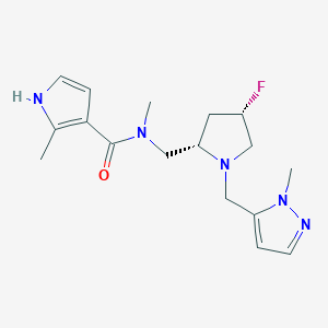 molecular formula C17H24FN5O B6829437 N-[[(2S,4S)-4-fluoro-1-[(2-methylpyrazol-3-yl)methyl]pyrrolidin-2-yl]methyl]-N,2-dimethyl-1H-pyrrole-3-carboxamide 
