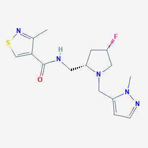 molecular formula C15H20FN5OS B6829491 N-[[(2S,4S)-4-fluoro-1-[(2-methylpyrazol-3-yl)methyl]pyrrolidin-2-yl]methyl]-3-methyl-1,2-thiazole-4-carboxamide 