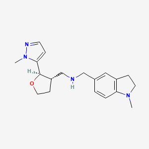 molecular formula C19H26N4O B6829548 N-[(1-methyl-2,3-dihydroindol-5-yl)methyl]-1-[(2R,3S)-2-(2-methylpyrazol-3-yl)oxolan-3-yl]methanamine 