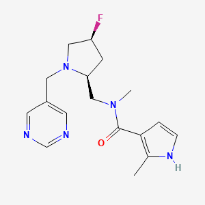 molecular formula C17H22FN5O B6829558 N-[[(2S,4S)-4-fluoro-1-(pyrimidin-5-ylmethyl)pyrrolidin-2-yl]methyl]-N,2-dimethyl-1H-pyrrole-3-carboxamide 