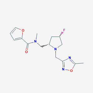 molecular formula C15H19FN4O3 B6829562 N-[[(2S,4S)-4-fluoro-1-[(5-methyl-1,2,4-oxadiazol-3-yl)methyl]pyrrolidin-2-yl]methyl]-N-methylfuran-2-carboxamide 