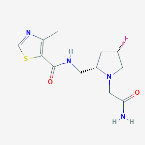 molecular formula C12H17FN4O2S B6829634 N-[[(2S,4S)-1-(2-amino-2-oxoethyl)-4-fluoropyrrolidin-2-yl]methyl]-4-methyl-1,3-thiazole-5-carboxamide 