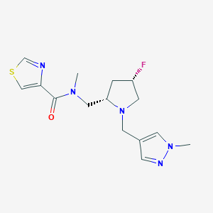 molecular formula C15H20FN5OS B6829644 N-[[(2S,4S)-4-fluoro-1-[(1-methylpyrazol-4-yl)methyl]pyrrolidin-2-yl]methyl]-N-methyl-1,3-thiazole-4-carboxamide 