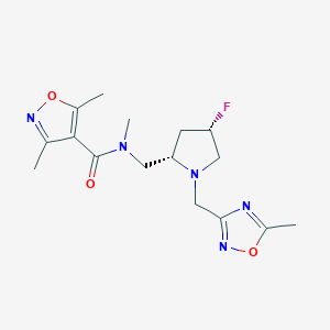molecular formula C16H22FN5O3 B6829648 N-[[(2S,4S)-4-fluoro-1-[(5-methyl-1,2,4-oxadiazol-3-yl)methyl]pyrrolidin-2-yl]methyl]-N,3,5-trimethyl-1,2-oxazole-4-carboxamide 