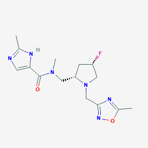 molecular formula C15H21FN6O2 B6829659 N-[[(2S,4S)-4-fluoro-1-[(5-methyl-1,2,4-oxadiazol-3-yl)methyl]pyrrolidin-2-yl]methyl]-N,2-dimethyl-1H-imidazole-5-carboxamide 