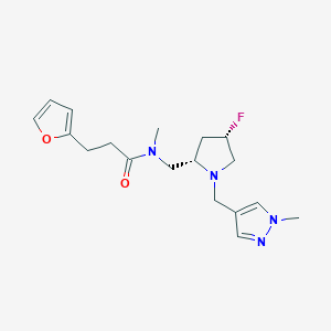 molecular formula C18H25FN4O2 B6829671 N-[[(2S,4S)-4-fluoro-1-[(1-methylpyrazol-4-yl)methyl]pyrrolidin-2-yl]methyl]-3-(furan-2-yl)-N-methylpropanamide 
