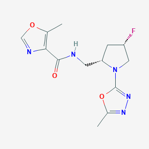 molecular formula C13H16FN5O3 B6829677 N-[[(2S,4S)-4-fluoro-1-(5-methyl-1,3,4-oxadiazol-2-yl)pyrrolidin-2-yl]methyl]-5-methyl-1,3-oxazole-4-carboxamide 