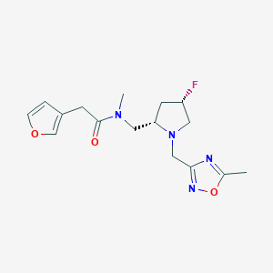 molecular formula C16H21FN4O3 B6829694 N-[[(2S,4S)-4-fluoro-1-[(5-methyl-1,2,4-oxadiazol-3-yl)methyl]pyrrolidin-2-yl]methyl]-2-(furan-3-yl)-N-methylacetamide 