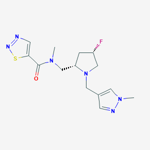 molecular formula C14H19FN6OS B6829728 N-[[(2S,4S)-4-fluoro-1-[(1-methylpyrazol-4-yl)methyl]pyrrolidin-2-yl]methyl]-N-methylthiadiazole-5-carboxamide 