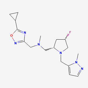 molecular formula C17H25FN6O B6829811 N-[(5-cyclopropyl-1,2,4-oxadiazol-3-yl)methyl]-1-[(2S,4S)-4-fluoro-1-[(2-methylpyrazol-3-yl)methyl]pyrrolidin-2-yl]-N-methylmethanamine 