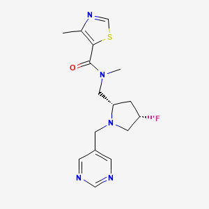 molecular formula C16H20FN5OS B6829848 N-[[(2S,4S)-4-fluoro-1-(pyrimidin-5-ylmethyl)pyrrolidin-2-yl]methyl]-N,4-dimethyl-1,3-thiazole-5-carboxamide 