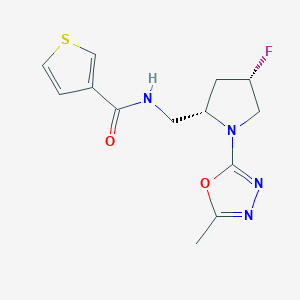 molecular formula C13H15FN4O2S B6829895 N-[[(2S,4S)-4-fluoro-1-(5-methyl-1,3,4-oxadiazol-2-yl)pyrrolidin-2-yl]methyl]thiophene-3-carboxamide 