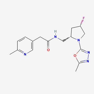 molecular formula C16H20FN5O2 B6829903 N-[[(2S,4S)-4-fluoro-1-(5-methyl-1,3,4-oxadiazol-2-yl)pyrrolidin-2-yl]methyl]-2-(6-methylpyridin-3-yl)acetamide 