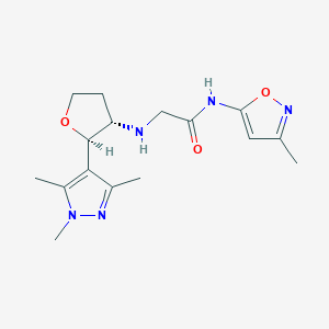 molecular formula C16H23N5O3 B6829908 N-(3-methyl-1,2-oxazol-5-yl)-2-[[(2R,3S)-2-(1,3,5-trimethylpyrazol-4-yl)oxolan-3-yl]amino]acetamide 