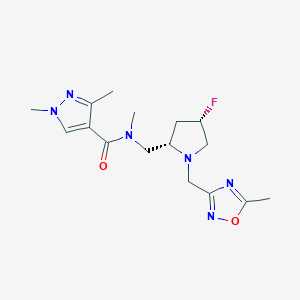 molecular formula C16H23FN6O2 B6829914 N-[[(2S,4S)-4-fluoro-1-[(5-methyl-1,2,4-oxadiazol-3-yl)methyl]pyrrolidin-2-yl]methyl]-N,1,3-trimethylpyrazole-4-carboxamide 
