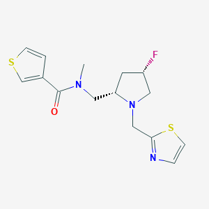 molecular formula C15H18FN3OS2 B6829936 N-[[(2S,4S)-4-fluoro-1-(1,3-thiazol-2-ylmethyl)pyrrolidin-2-yl]methyl]-N-methylthiophene-3-carboxamide 