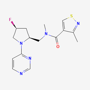 molecular formula C15H18FN5OS B6829959 N-[[(2S,4S)-4-fluoro-1-pyrimidin-4-ylpyrrolidin-2-yl]methyl]-N,3-dimethyl-1,2-thiazole-4-carboxamide 