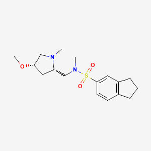 molecular formula C17H26N2O3S B6830810 N-[[(2S,4S)-4-methoxy-1-methylpyrrolidin-2-yl]methyl]-N-methyl-2,3-dihydro-1H-indene-5-sulfonamide 
