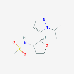molecular formula C11H19N3O3S B6830908 N-[(2S,3S)-2-(2-propan-2-ylpyrazol-3-yl)oxolan-3-yl]methanesulfonamide 