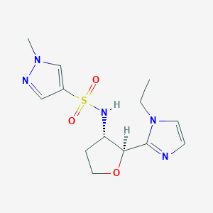 molecular formula C13H19N5O3S B6830914 N-[(2S,3S)-2-(1-ethylimidazol-2-yl)oxolan-3-yl]-1-methylpyrazole-4-sulfonamide 