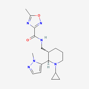 molecular formula C17H24N6O2 B6831552 N-[[(2R,3S)-1-cyclopropyl-2-(2-methylpyrazol-3-yl)piperidin-3-yl]methyl]-5-methyl-1,2,4-oxadiazole-3-carboxamide 