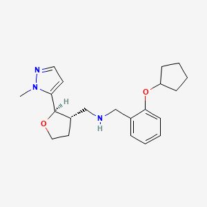 molecular formula C21H29N3O2 B6831878 N-[(2-cyclopentyloxyphenyl)methyl]-1-[(2R,3S)-2-(2-methylpyrazol-3-yl)oxolan-3-yl]methanamine 